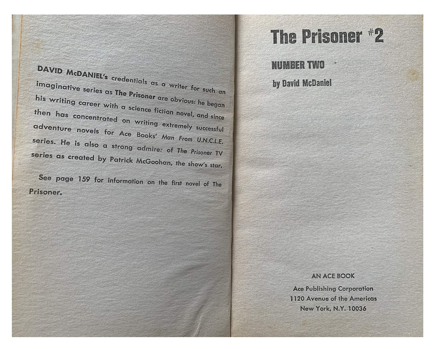 Vintage The Prisoner # 2 Number 2 Ace Books Paperback Novel First Impression 1969 By David McDaniel