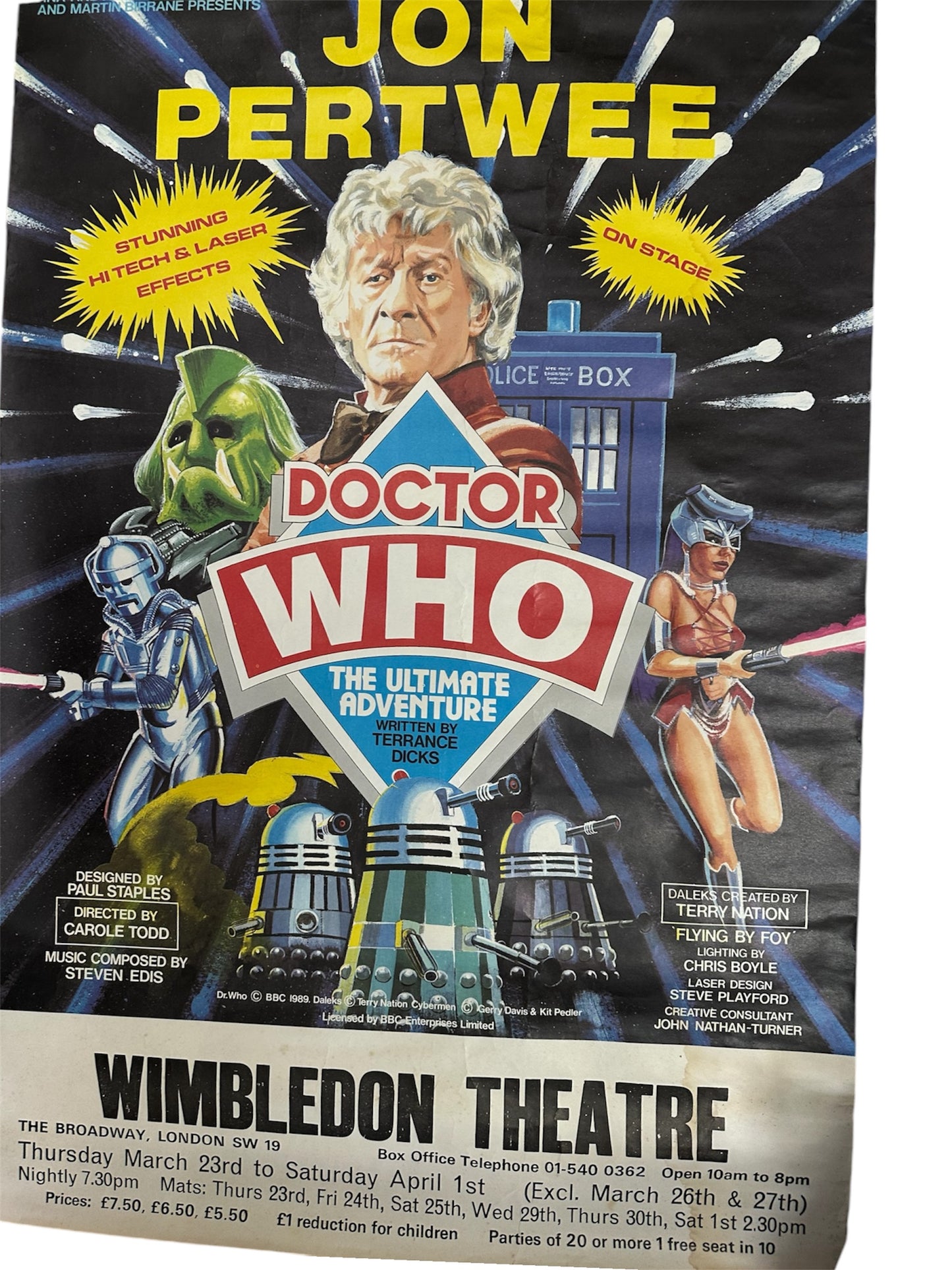 Vintage 1989 Doctor Dr Who The Ultimate Adventure Jon Pertwee Autographed Clock, Program, Poster And Dalek Stand-Up - Fantastic Condition Ultra Rare Collection