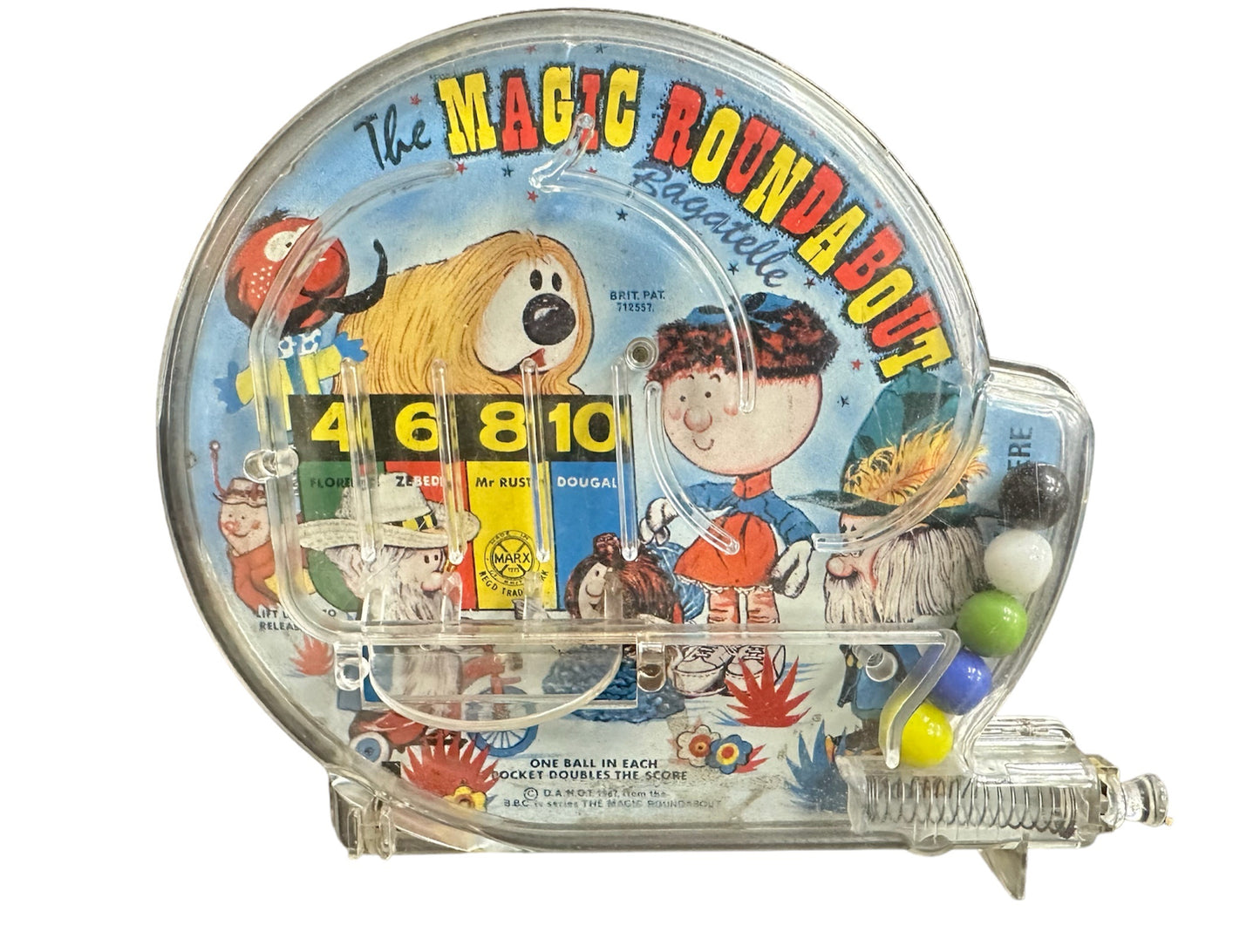 Vintage Louis Marx 1967 The Magic Roundabout Bagatelle Pin Ball Game In Full Working Condition