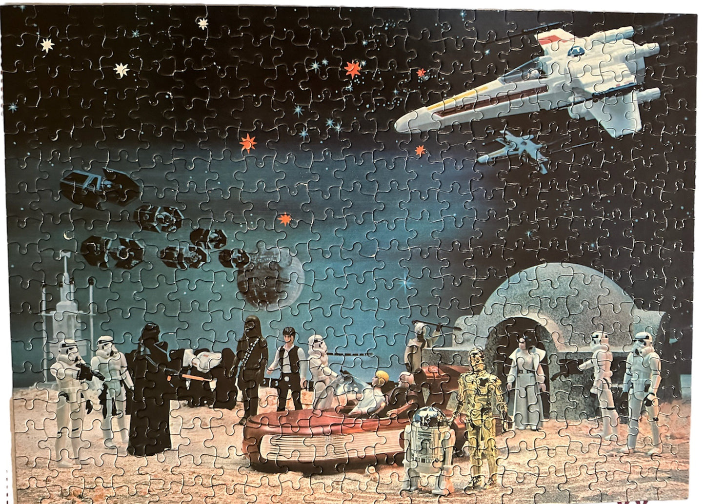 Vintage 1979 Waddingtons Star Wars Kenners Action Figures 350 Piece Jigsaw Puzzle No. 194A - Encounter at Lars Homestead On Tatooine - 100% Complete In The Original Box - Very Very Rare