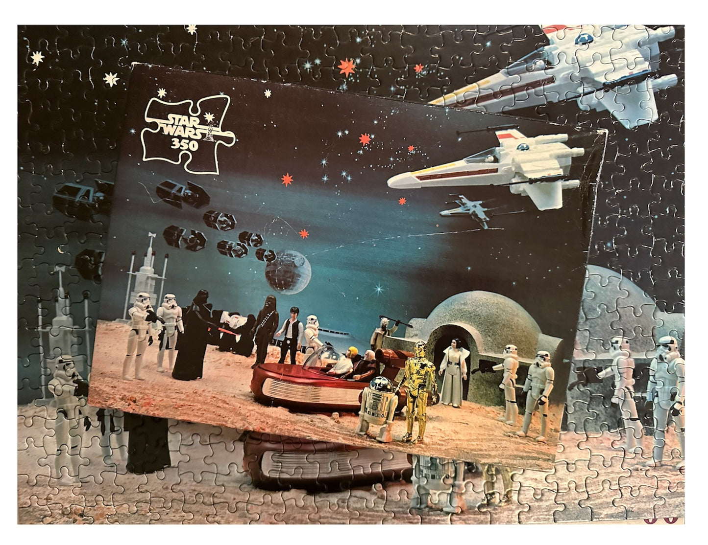 Vintage 1979 Waddingtons Star Wars Kenners Action Figures 350 Piece Jigsaw Puzzle No. 194A - Encounter at Lars Homestead On Tatooine - 100% Complete In The Original Box - Very Very Rare