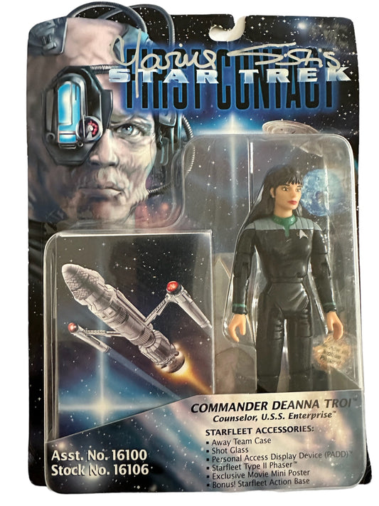 Vintage 1996 Star Trek First Contact Commander Deanna Troi Action Figure - Autographed By Troi Actress Marina Sirtis - Factory Sealed