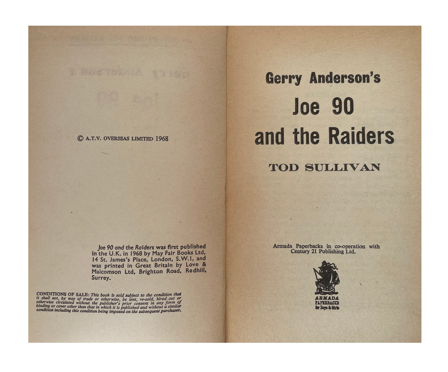 Vintage 1968 Gerry Andersons Joe 90 And The Raiders Armada Paperback Book For Boys And Girls - Based On The TV Series