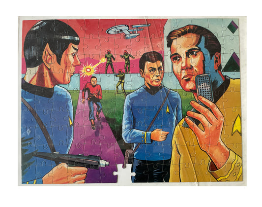 Vintage 1973 Star Trek The Original Series 125 Piece Fully Interlocking Artwork Jigsaw Puzzle - Missing One Piece - In Frame With Original Box