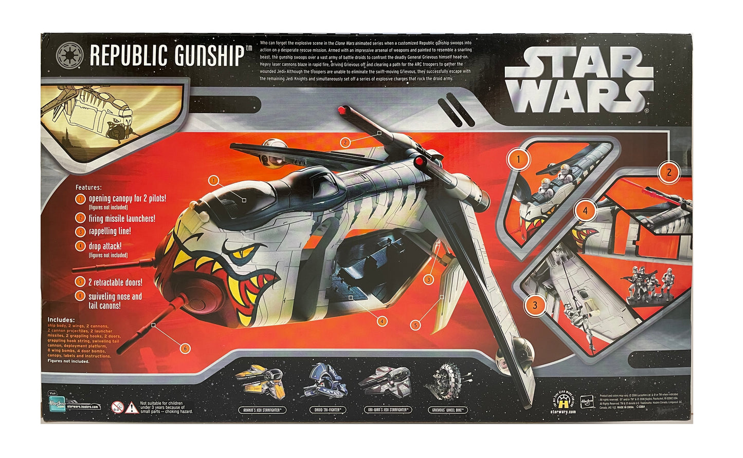 Vintage 2006 Star Wars - The Saga Collection - The Clone Wars - Republic Gunship In Tiger Shark Decoration