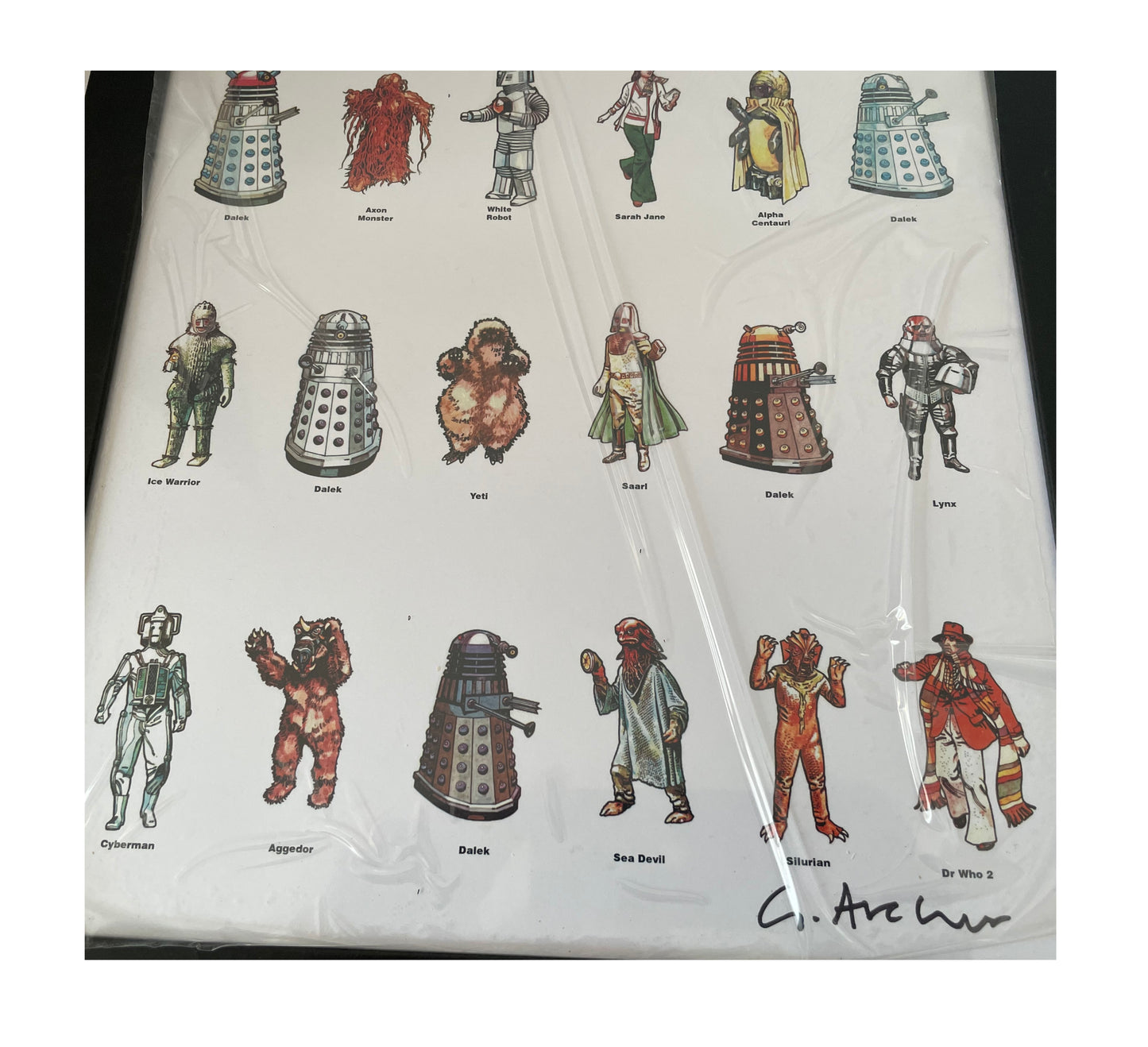 Vintage Doctor Dr Who Framed Display 1975 Weetabix Series I Full Set Of 24 Cards On Uncut Sheet - Signed by Gordan Archer The Artist - Mint Condition