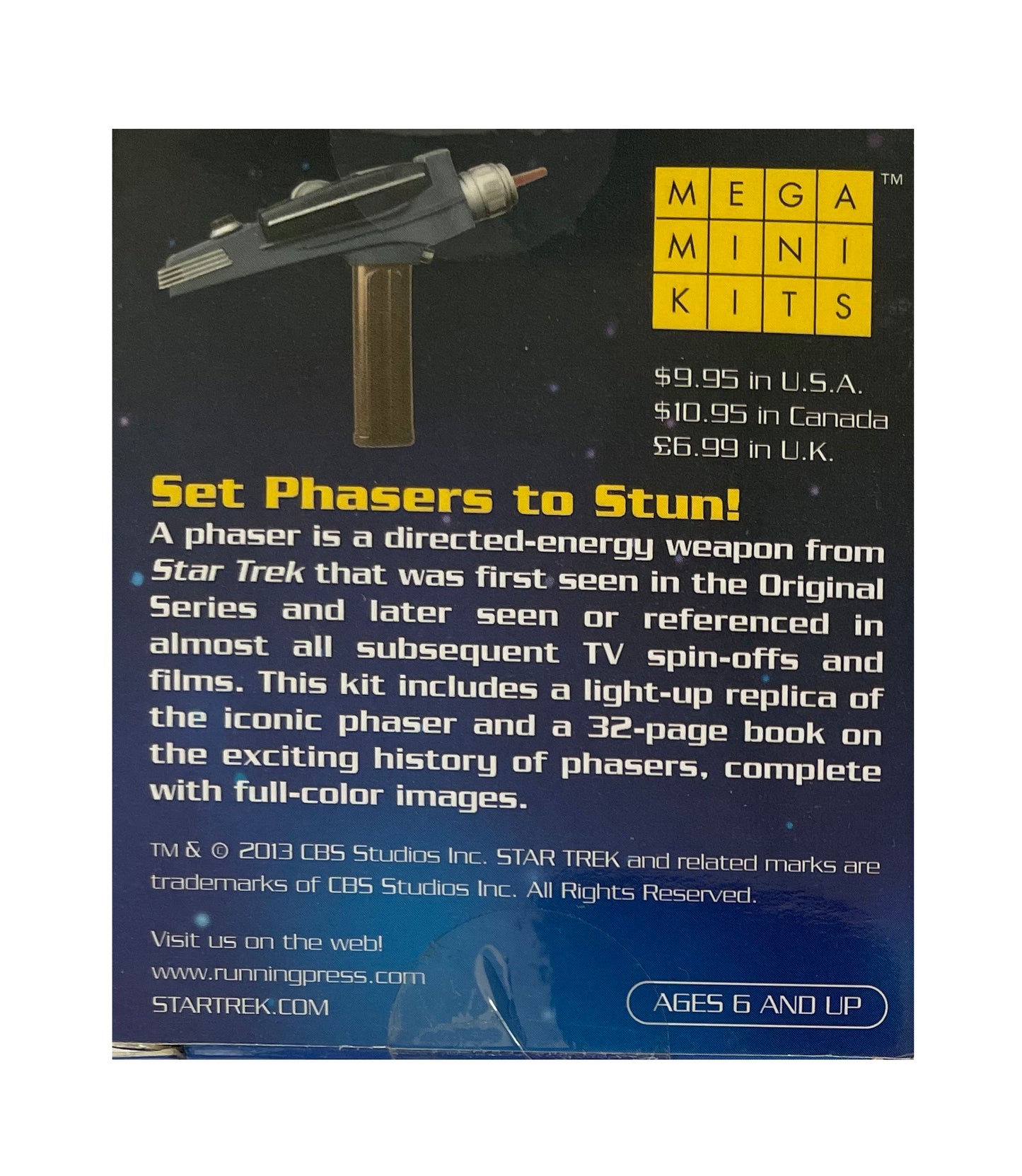 Star Trek Running Press The Original Series Light Up Hand Phaser Mega Mini Kit