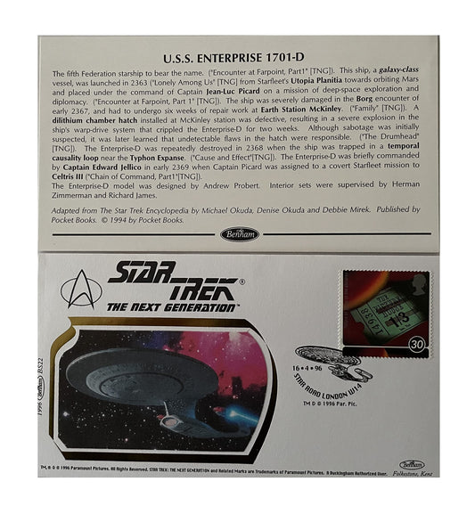 Vintage 1996 The Next Generation USS Enterprise NCC-1701D Star Ship Limited Edition First Day Postal Cover Stamp No. BS22 Dated 16 4 96 Star Road London W14 - Brand New Shop Stock Room Find