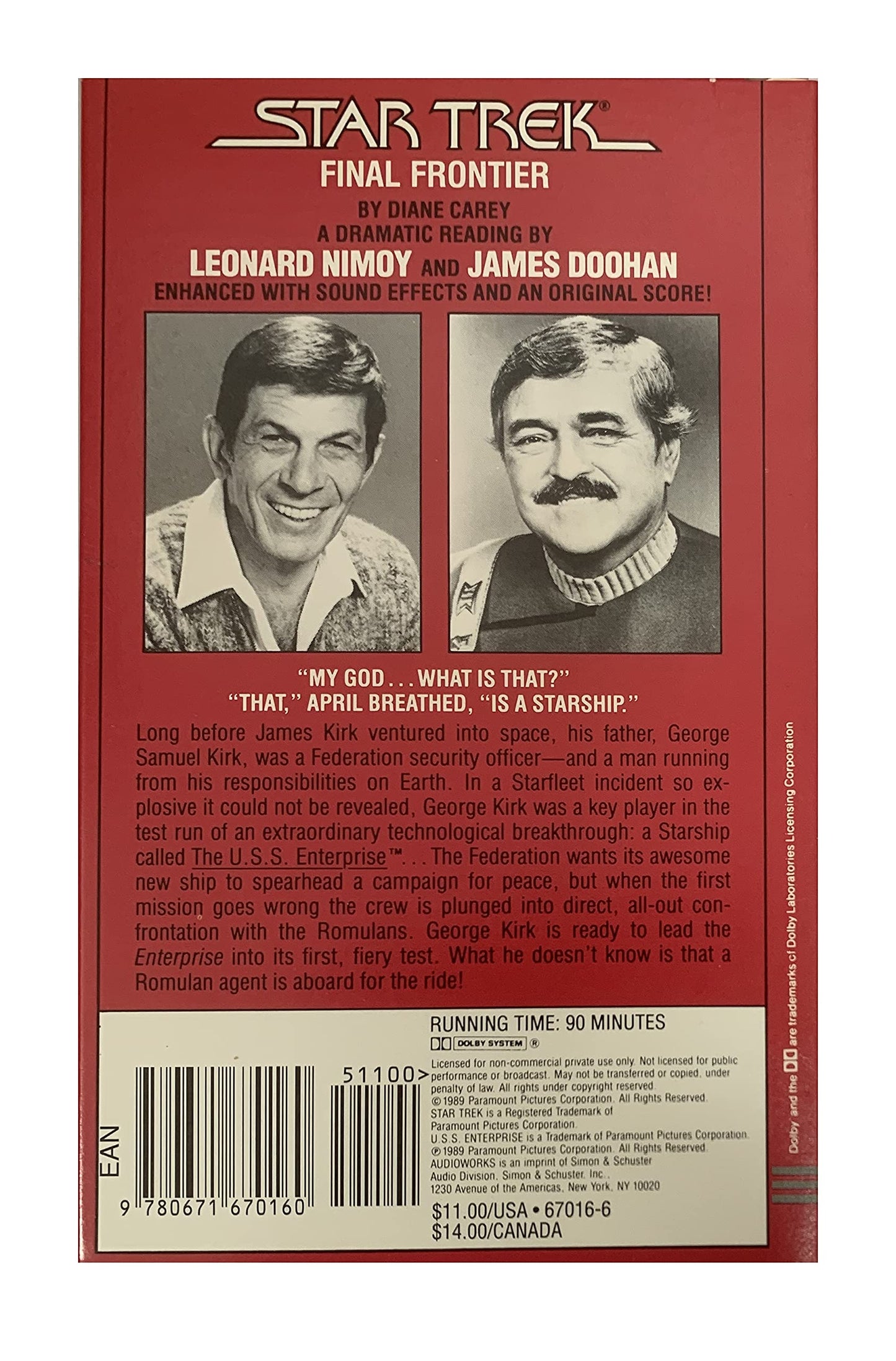 Vintage 1989 Star Trek Final Frontier By Diane Carey - Simon & Schuster Audio Cassette Read By Leonard Nimoy and James Doohan - Shop Stock Room Find.