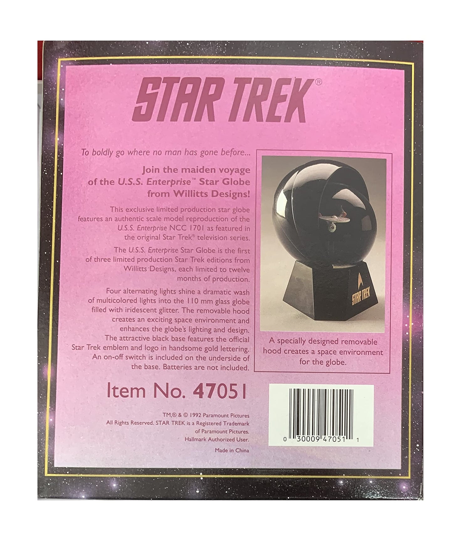 Vintage 1992 Star Trek The USS Enterprise NCC-1701 Lighted Star Globe - Shop Stock Room Find