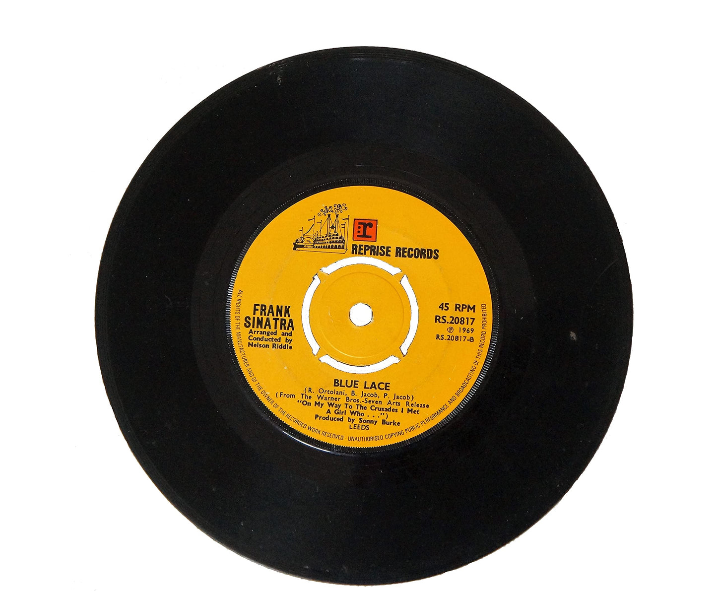 Vintage Frank Sinatra A.Side My Way, B.Side Blue Lace Reprise Records Label 1969, 7 inch Vinyl Single Record