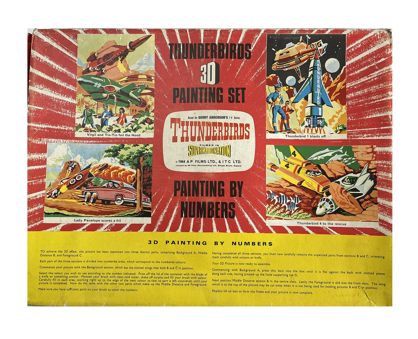 Vintage 1964 Gerry Andersons Thunderbirds JR21 3D Painting Set Number 1 - Virgil And Tin-Tin Foil The Hood By J Rosenthal Toys Ltd - Unused In The Original Box