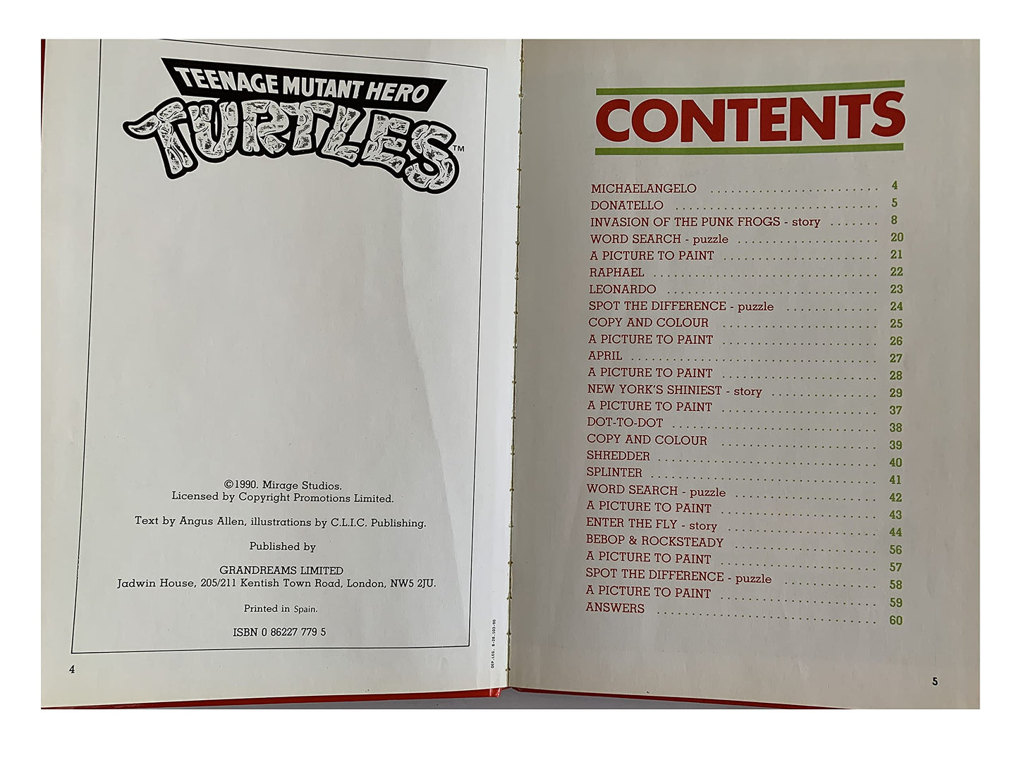 Vintage 1990 Teenage Mutant Hero Turtles Annual