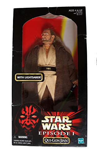 Vintage 1999 Star Wars Episode 1 The Phantom Menace Qui-Gon Jinn 12 Inch Fully Poseable Action Figure, Authentically Styled Outfit and Accessories, including Lightsaber - Brand New Factory Sealed Shop Stock Room Find